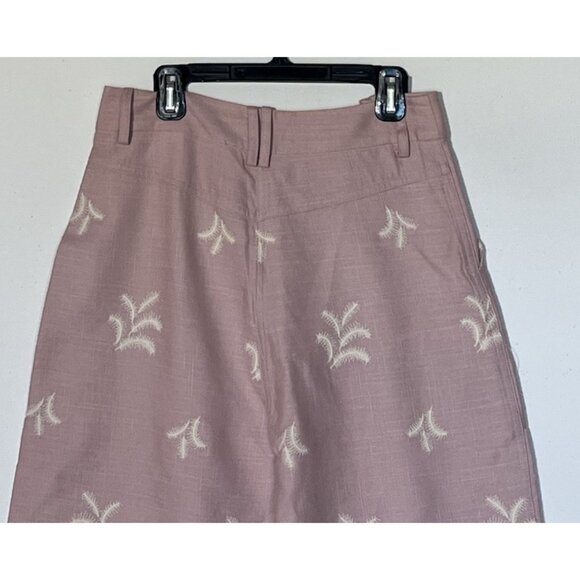 New Zara Pink Linen Blend Floral Embroidered High Rise Wide Leg Boho Pants - Picture 9 of 11